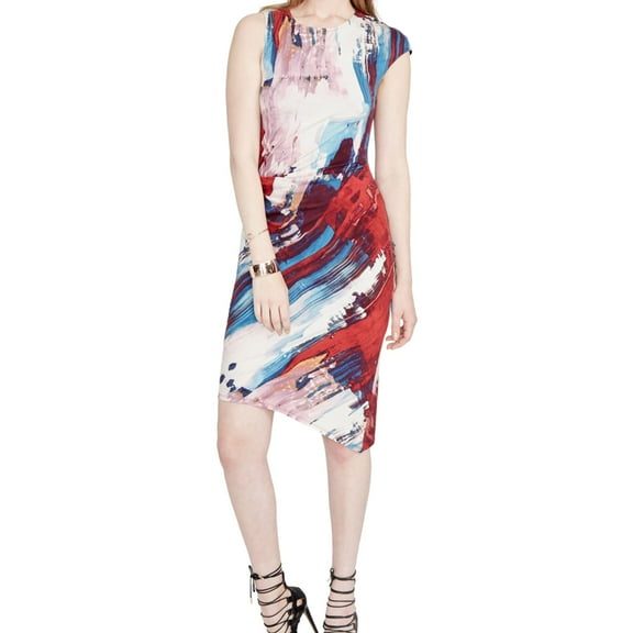 Rachel Roy Womens Abstract-Print Asymmetrical Dress, Red, Medium