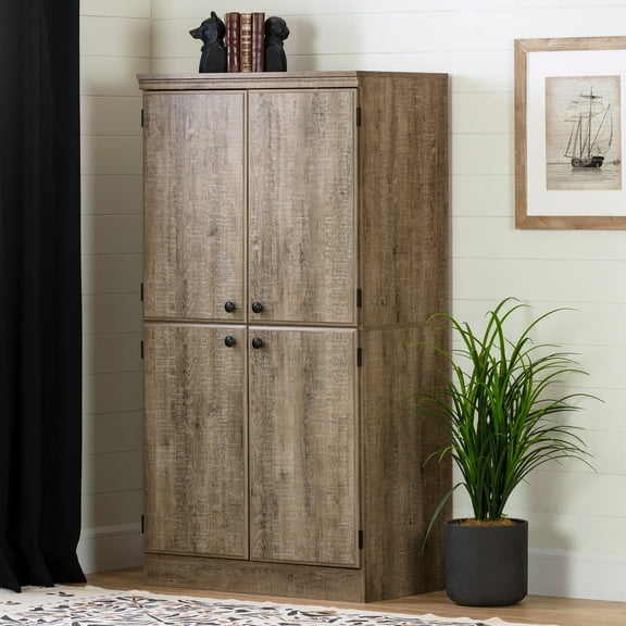South Shore Morgan 4-Door Storage Cabinet, Weathered Oak