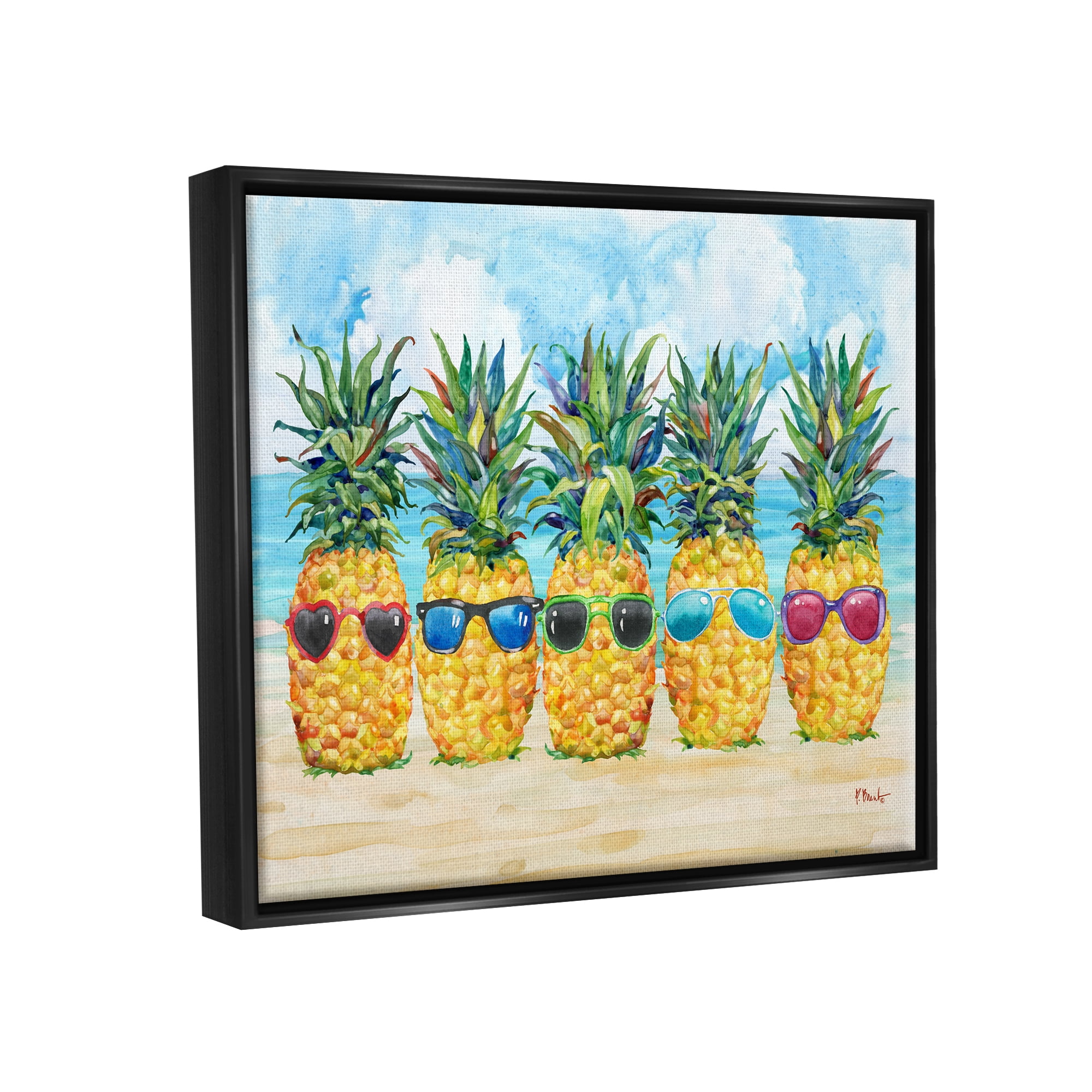 Stupell Industries Pineapples & Sunglasses Food & Beverage Painting Black Floater Framed Canvas Art Print Wall Art, 31 x 25