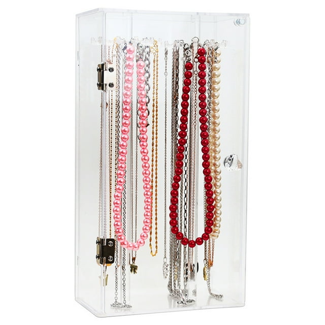 Acrylic Necklace Display Holder with 24 Hooks, Necklace Organizer Dustproof Rotation Jewelry Storage Stand Display Case, for Thanksgiving, Christmas, Birthday