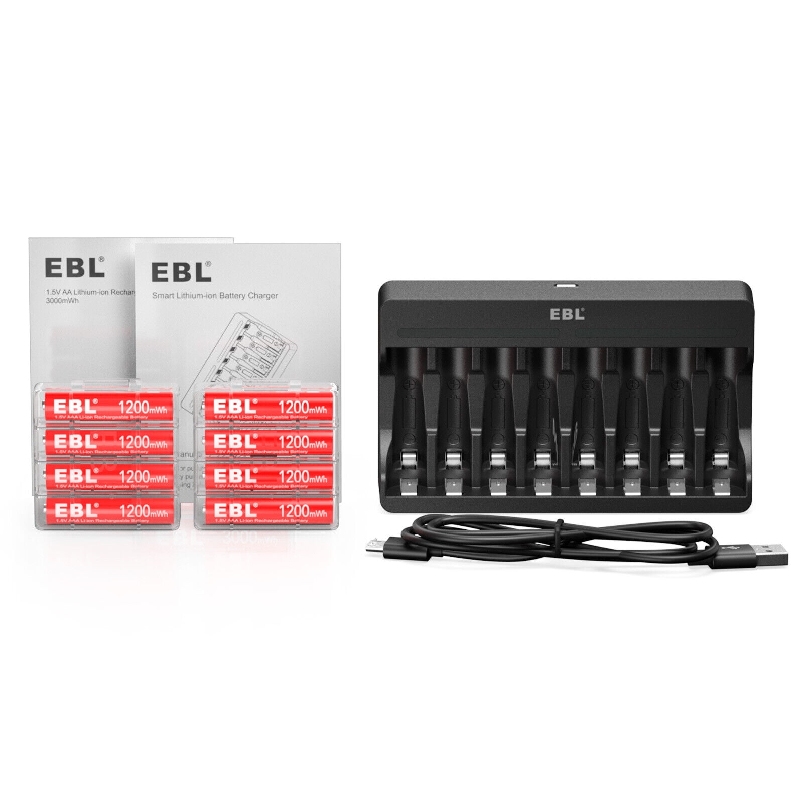 EBL 1.5V Rechargeable AAA Li-ion Battery 1200mwh Lithium Batteries 16Packs