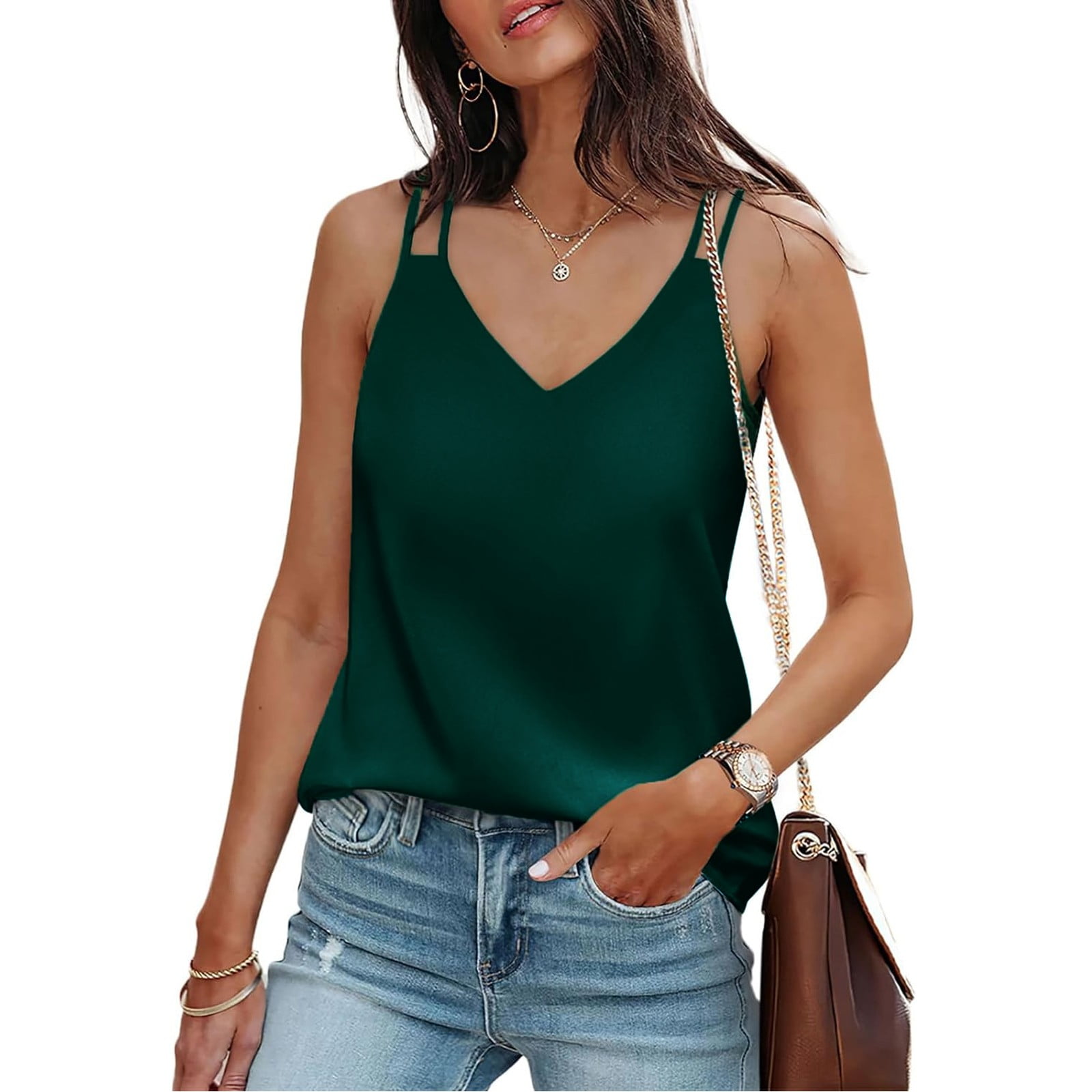 Womens Silk Satin Camisole Cami Plain Strappy Vest Top T