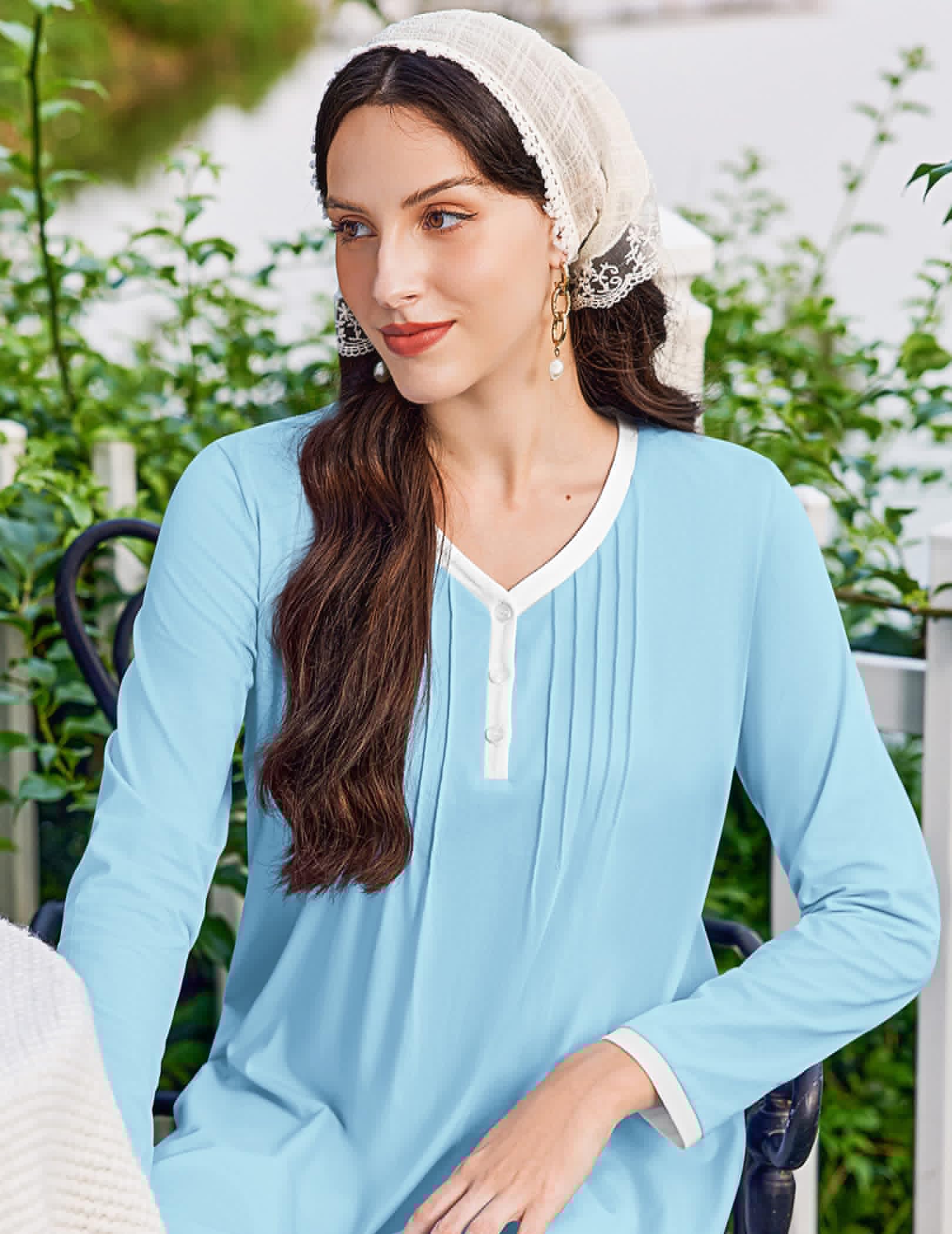 thumbnail image 2 of Ekouaer Cotton Nightgowns for Women Long Sleeve Nightgown Full Length Night Gown Soft Comfy Nightdress Button Sleep Shirts, 2 of 6