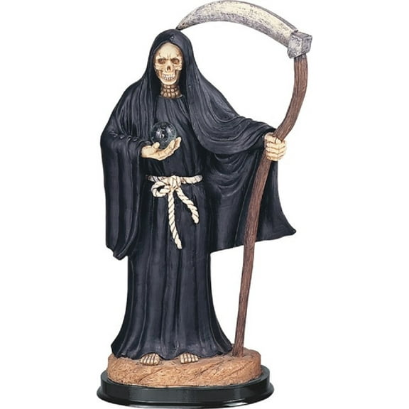 Ebros 12.75" Tall Holy Santa Muerte Holding Scythe in Black Tunic Robe Statue