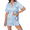 Striped Blue, variant on Ekouaer Womens Silk Satin Pajamas Set Animals Print Pjs Button Down Short Sleeve Lounge Set 2 Piece Sleepwear