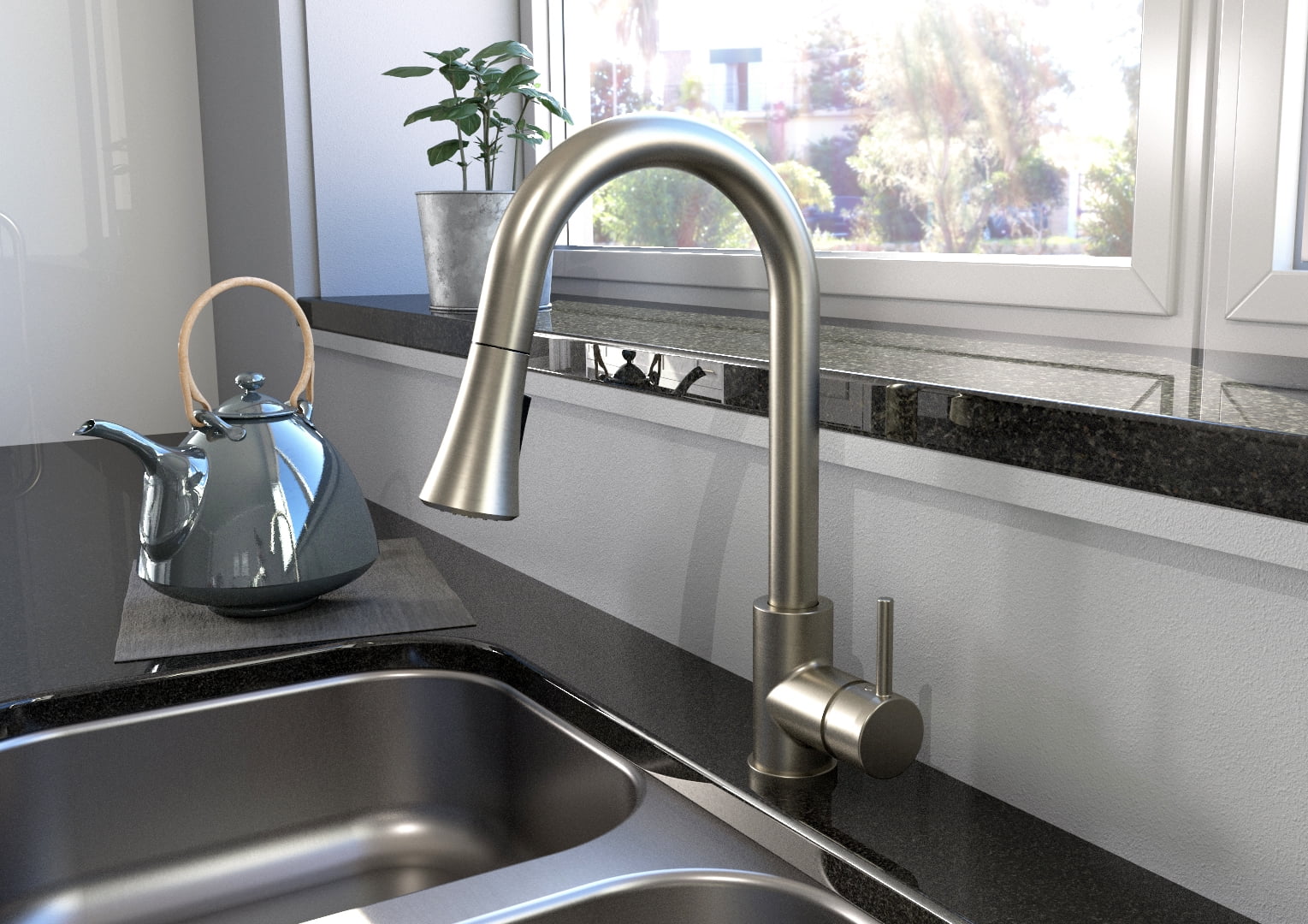 PVD Satin Nickel HB Pull down Kitchen Faucet