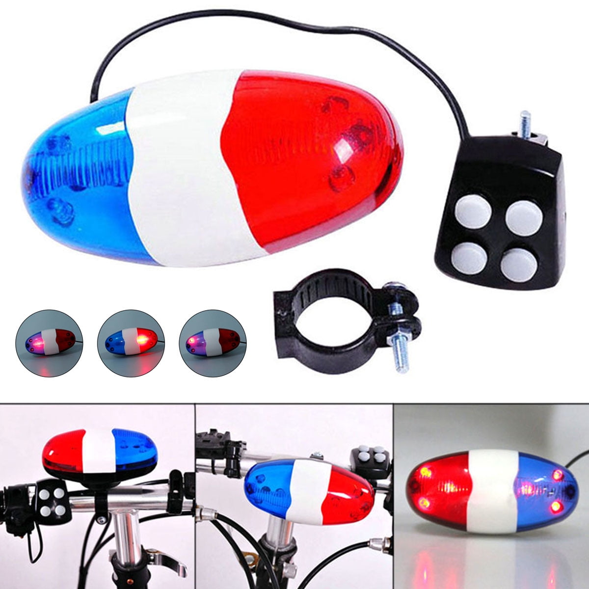 Bike Light with Siren 5 LED Bicycle Light Electric Horn Siren Horn 4 Sounds Trumpet Bell Police Sound Light