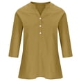 thumbnail image 4 of Cotton Linen Tops for Women 3/4 Sleeve Loose Fit Shirts Casual Button Solid Color V Neck Blouses 2026 Spring Dressy Lightweight Comfy Outfits Going Out Tops Ladies Fashion Trendy, 4 of 7