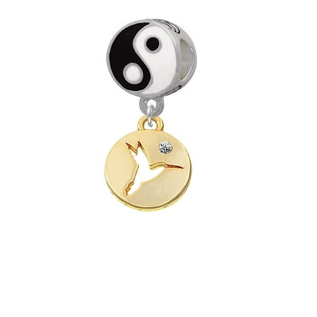 Gold Tone Hummingbird Disc - Yin Yang Charm Bead