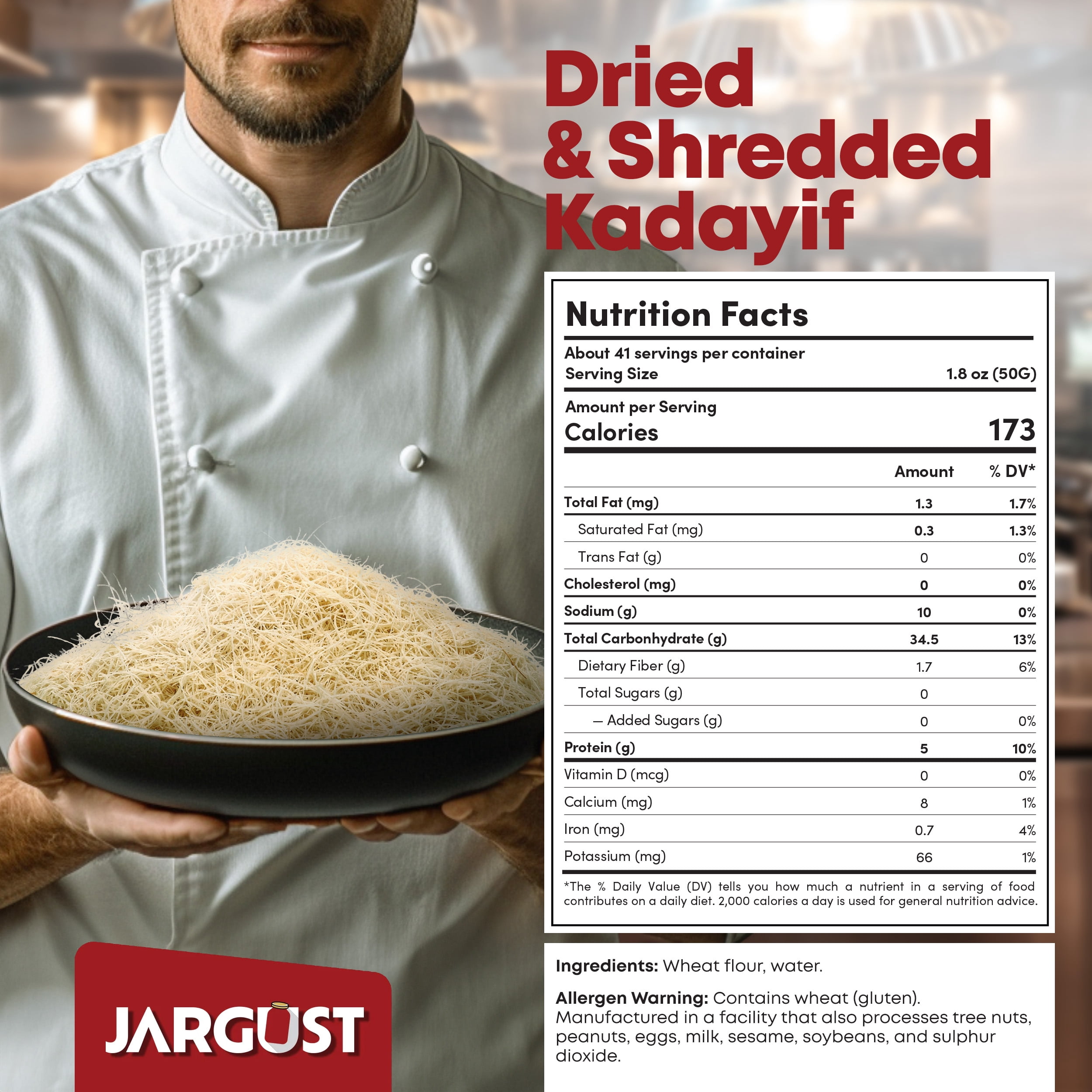 Jargust Bulk Dried & Shredded Kataifi, Shredded Fillo Dough, Pastry Dough, 4.5lb