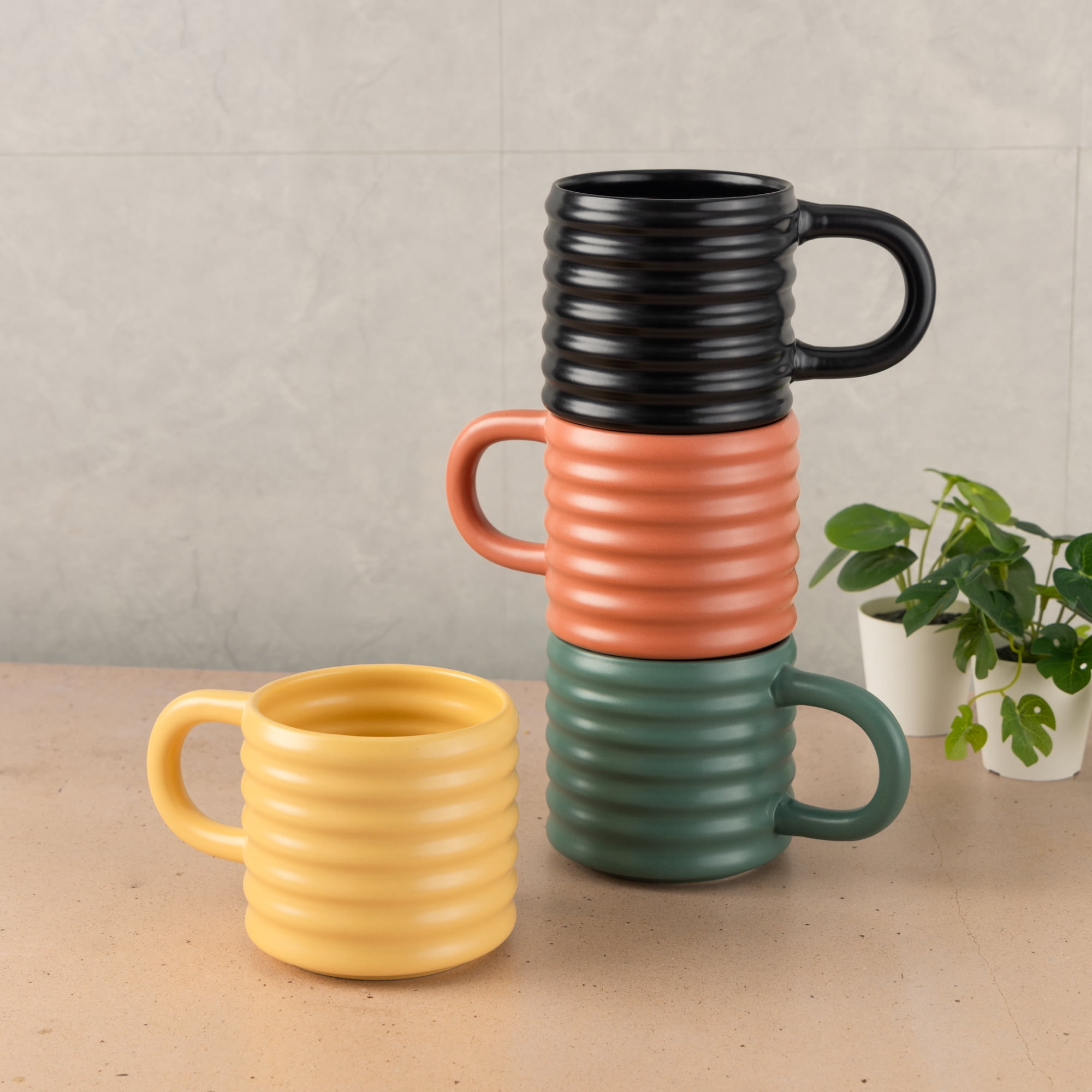(3 pack) Mainstays 17oz Ribbed Matte Finish Coffee Mug, Canyon Red