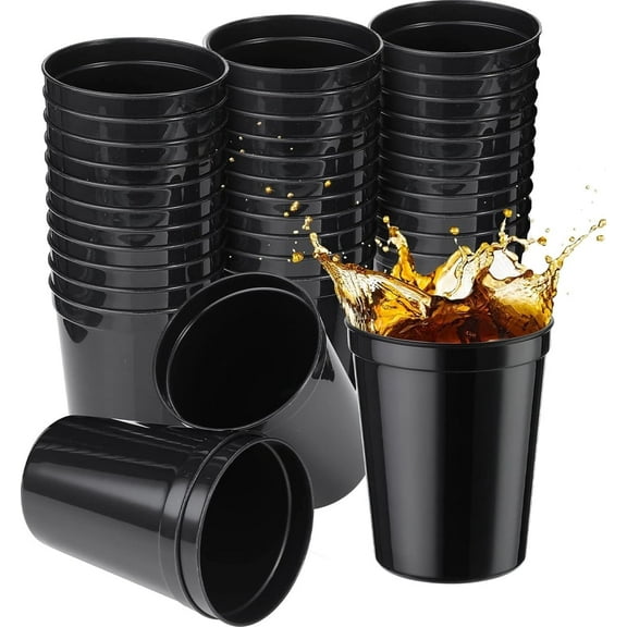 Stadium Plastic Cups Blank, Reusable Drink Tumblers Stadium Cups Party Cups for Birthday Party, Events, Baby Shower, DIY Projects(Black, 12 Pack)