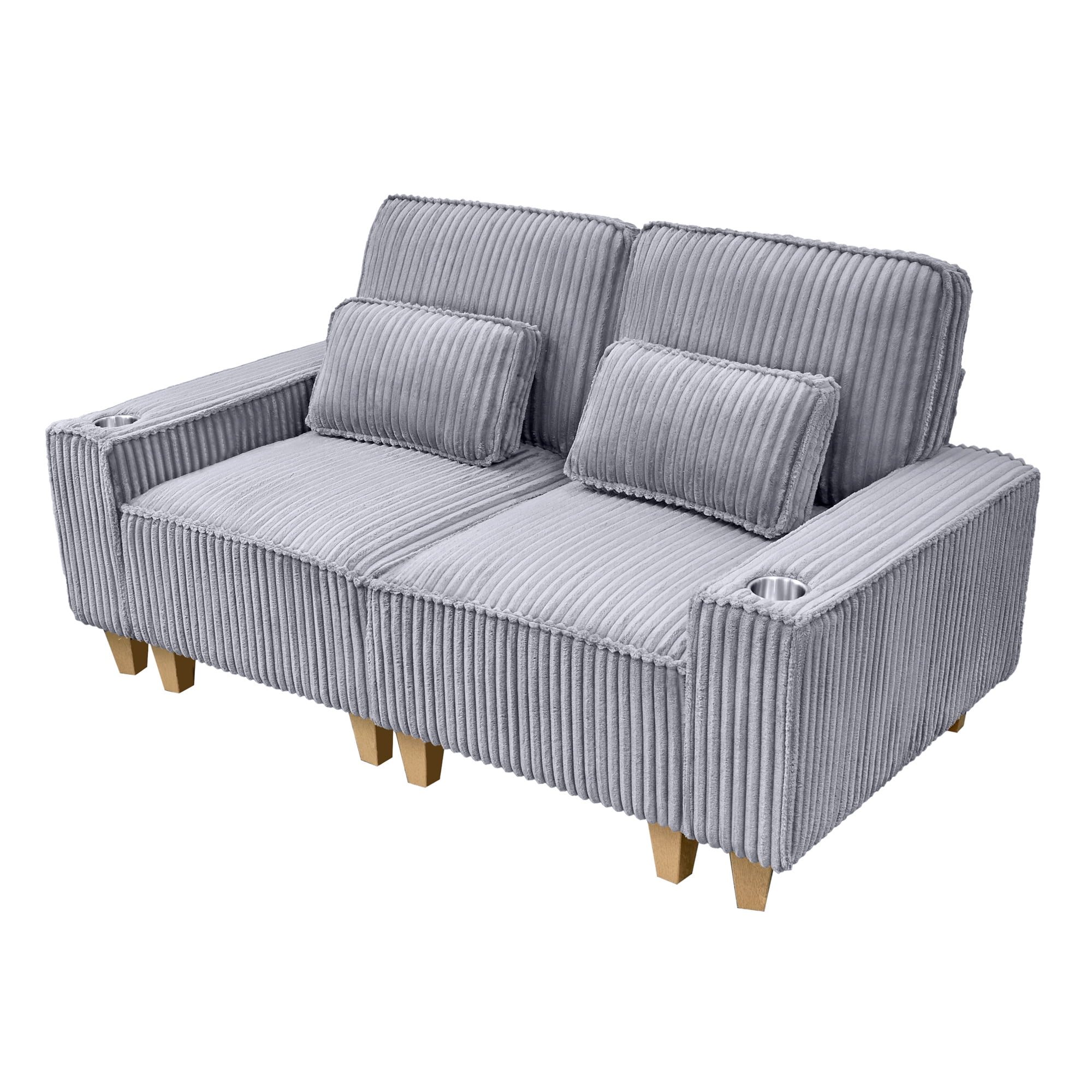 Aukfa 3 Piece Sofa Set - 71" Deep Seat Couch Loveseat Couch w/ Cup Holders&Pillows, Solid Wood Legs, Gray