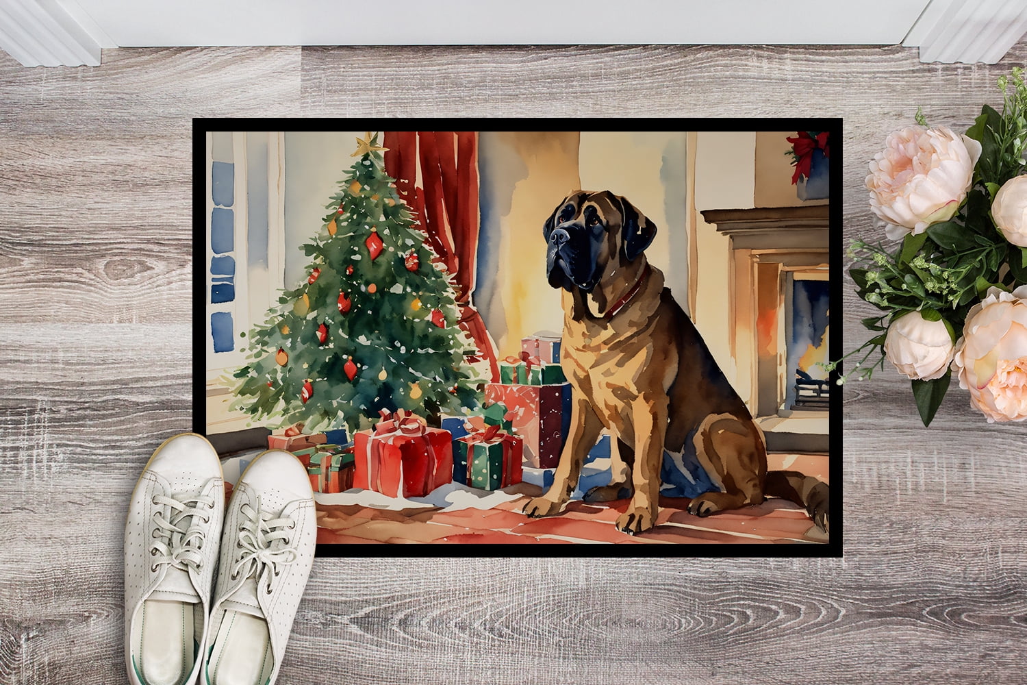 Carolines Treasures DAC2704MAT 18 x 27 in. Mastiff Cozy Christmas Doormat