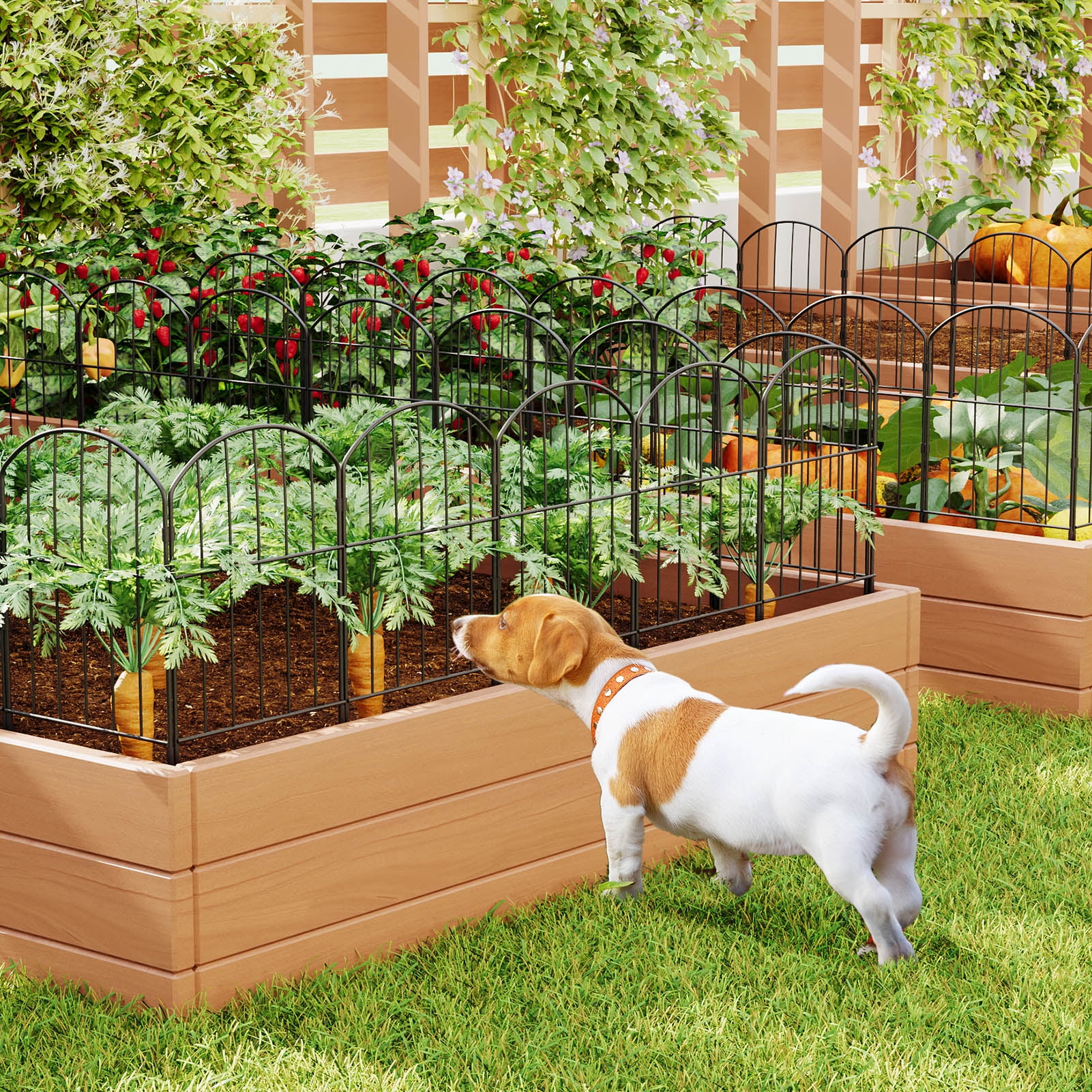 SUNALLY Metal Garden Fences and Borders, Total 10ft(L) x 24in(H) Rustproof Fencing Animal Barrier, 10 Piece Decorative Fence Panels for Yard, Lawn and Patio