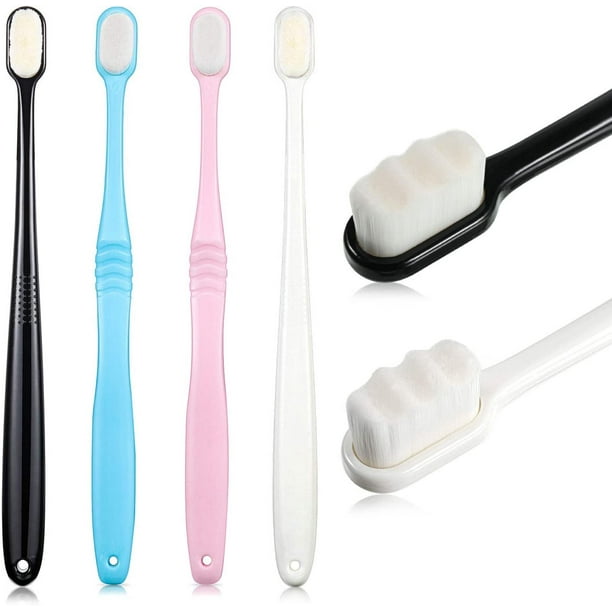Juego de cepillo de dientes suave, microcepillo de dientes, cepillo de dientes manual de cerdas ultrasuaves con 10.000 cerdas para encías frágiles, niños adultos (rosa, azul, negro, blanco) Ormromra CDWJ121