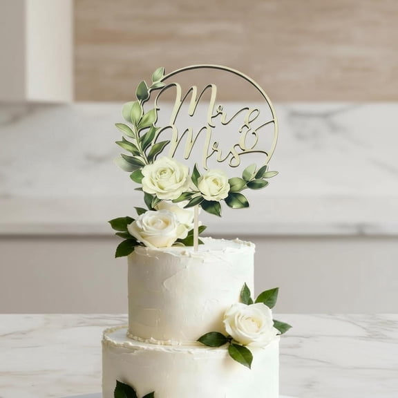 Wooden Wedding Cake Topper, Mr and Mrs with Roses - Elegant Floral Cake Decor for Wedding, Anniversary, Bridal Shower, Birthday Party