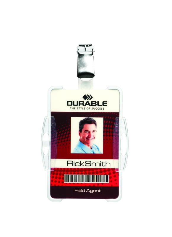 DURABLE Open Face style ID Badge Holders with Strap Clip, Horizontal Or Vertical Orientation, 2-3/4 x 3-5/8 Inches, Clear, Pack of 25 (811819)