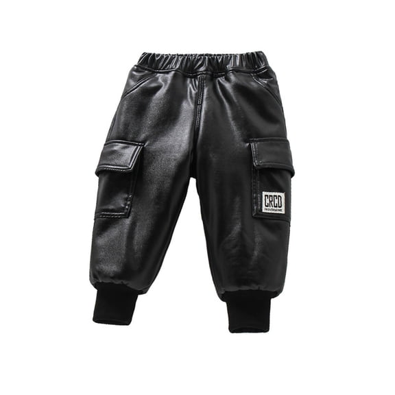 MXIEZI Kids Baby Boys Winter Warm Pants Toddle Thick Fleece Lined Faux Leather Trousers for 2-9T