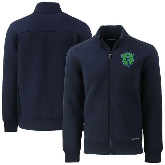 Men's-Cutter & Buck  Navy Seattle Sounders FC Roam Eco Tri-Blend Recycled Full-Zip Jacket