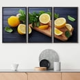 thumbnail image 2 of wall26 - 3 Piece Framed Canvas Wall Art - Lemon and Mint Leaves Served on Wooden Kitchen Board on Black Rustic Table - Modern Home Art Stretched and Framed Ready to Hang - 24"x36"x3 BLACK, 2 of 5