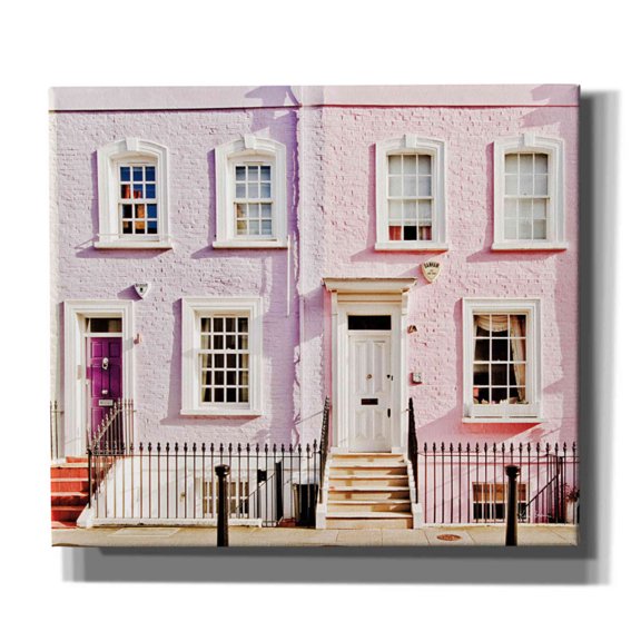 Epic Graffiti 'London Pink Purple Houses' by Keri Bevan, Giclee Canvas Wall Art, 30"x26"