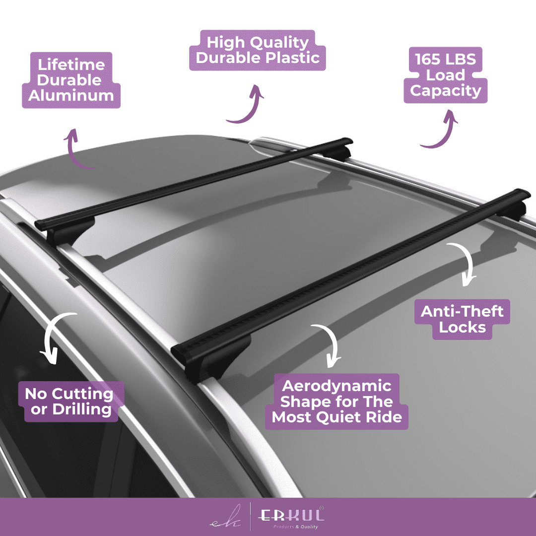 ERKUL Roof Rack Cross Bars for Nissan Pathfinder 2005-2012 | Aluminum Crossbars with Anti Theft Lock for Rooftop | Compatible with Raised Rails - Black