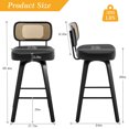 thumbnail image 4 of Swivel Counter Height Bar Stools, Set of 4, 29" Seat Height Upholstered PU Leather Barstools with Rattan Back Wood Legs for Home Kitchen Island, Black, 4 of 10