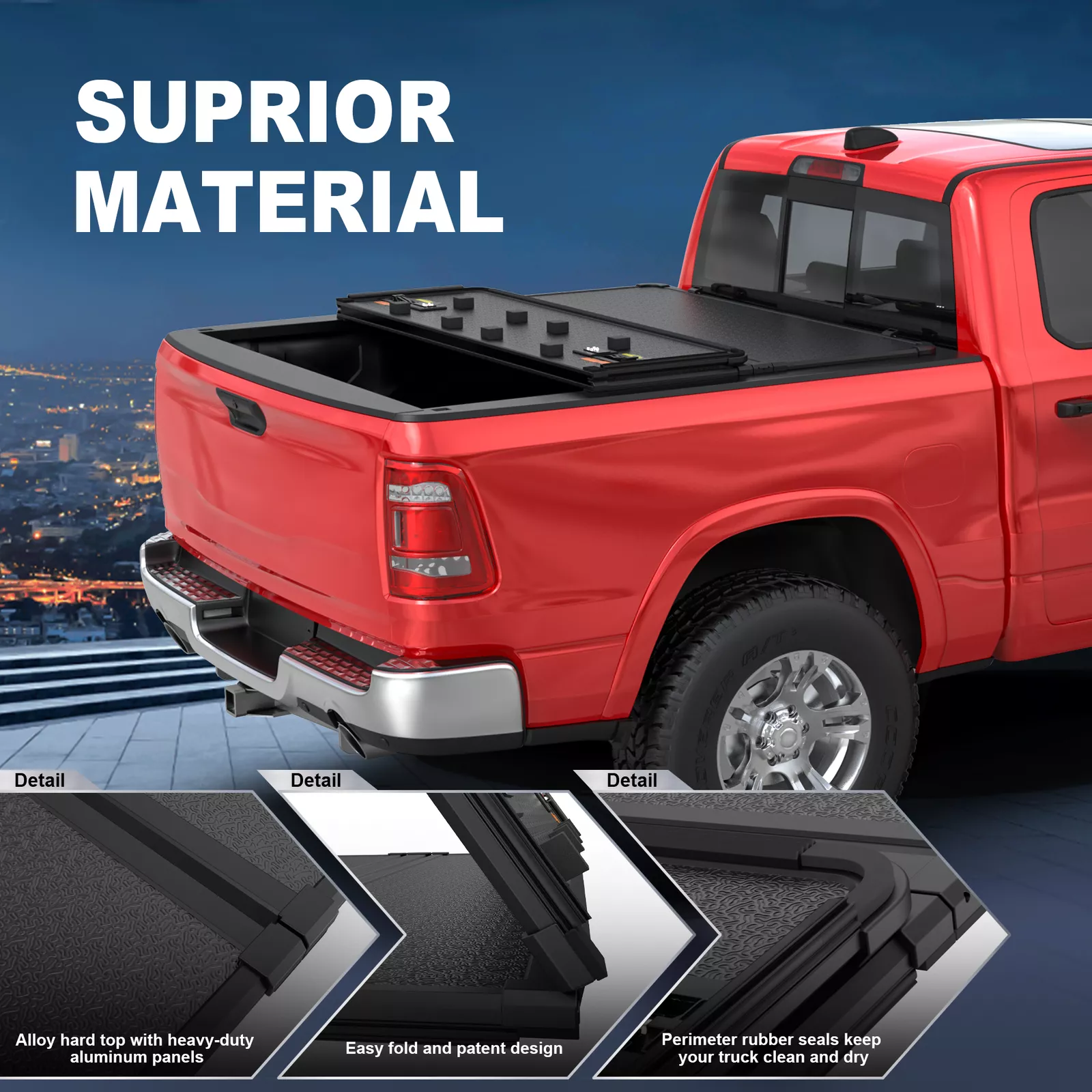 MOSTPLUS Tri-Fold 6.5FT Hard Solid Truck Bed Tonneau Cover for 2002-2026 Dodge Ram 1500