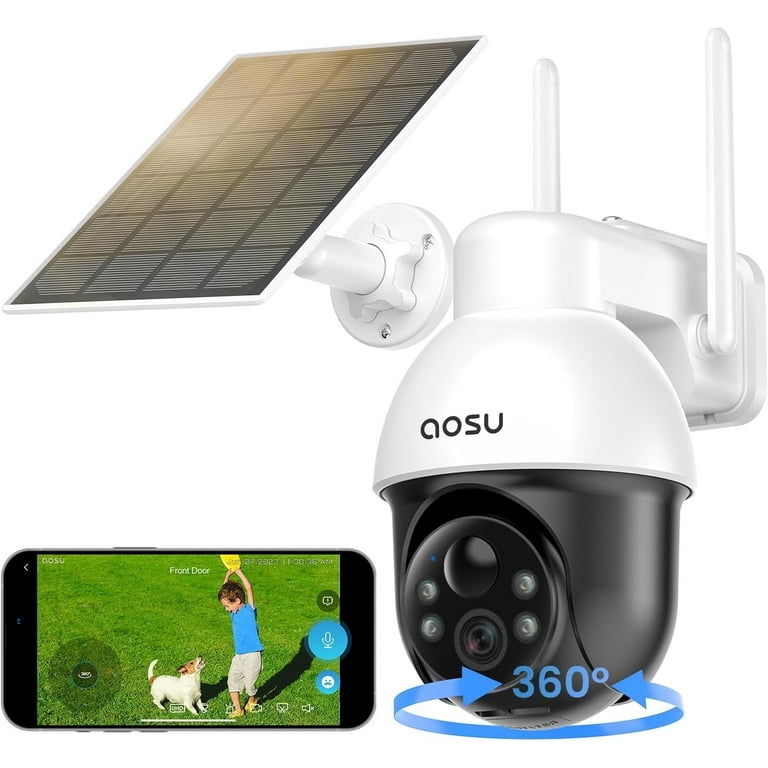 AOSU 5MP ウルトラHD WiFi 屋外監視カメラ AOSU Solar Wireless Outdoor Security Camera 5MP 360° PTZ Auto