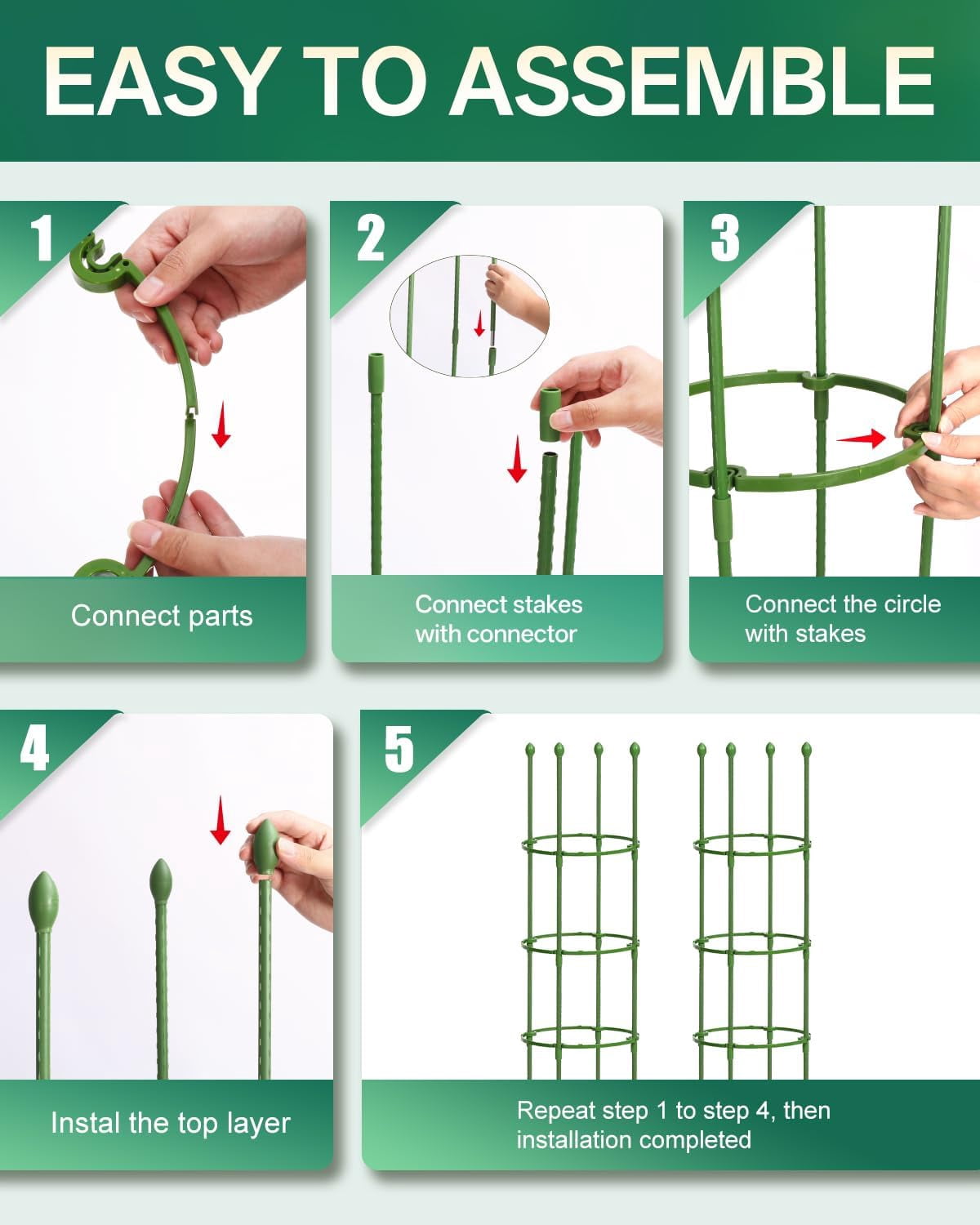 Tomato Support Cages 2 Pack, Adjustable Tomato Trellis Up to 59 Inch for Garden & Pots, Small Plant Cages, Plant Support for Climbing Vegetables, Flowers, Beans, Cucumber, Peony