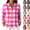Hot Pink, variant on Womens Plaid Button Down Shirts Jacket Dressy Long Sleeve Collared Blouse Wrinkle Free Oversized Shackets Easy Care for Fall Office Daily Wear, Hot Pink, L