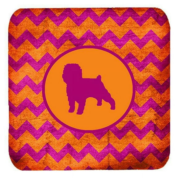Affenpinscher Chevron Pink And Orange Foam Coasters - Set 4, 3.5 x 3.5 In.
