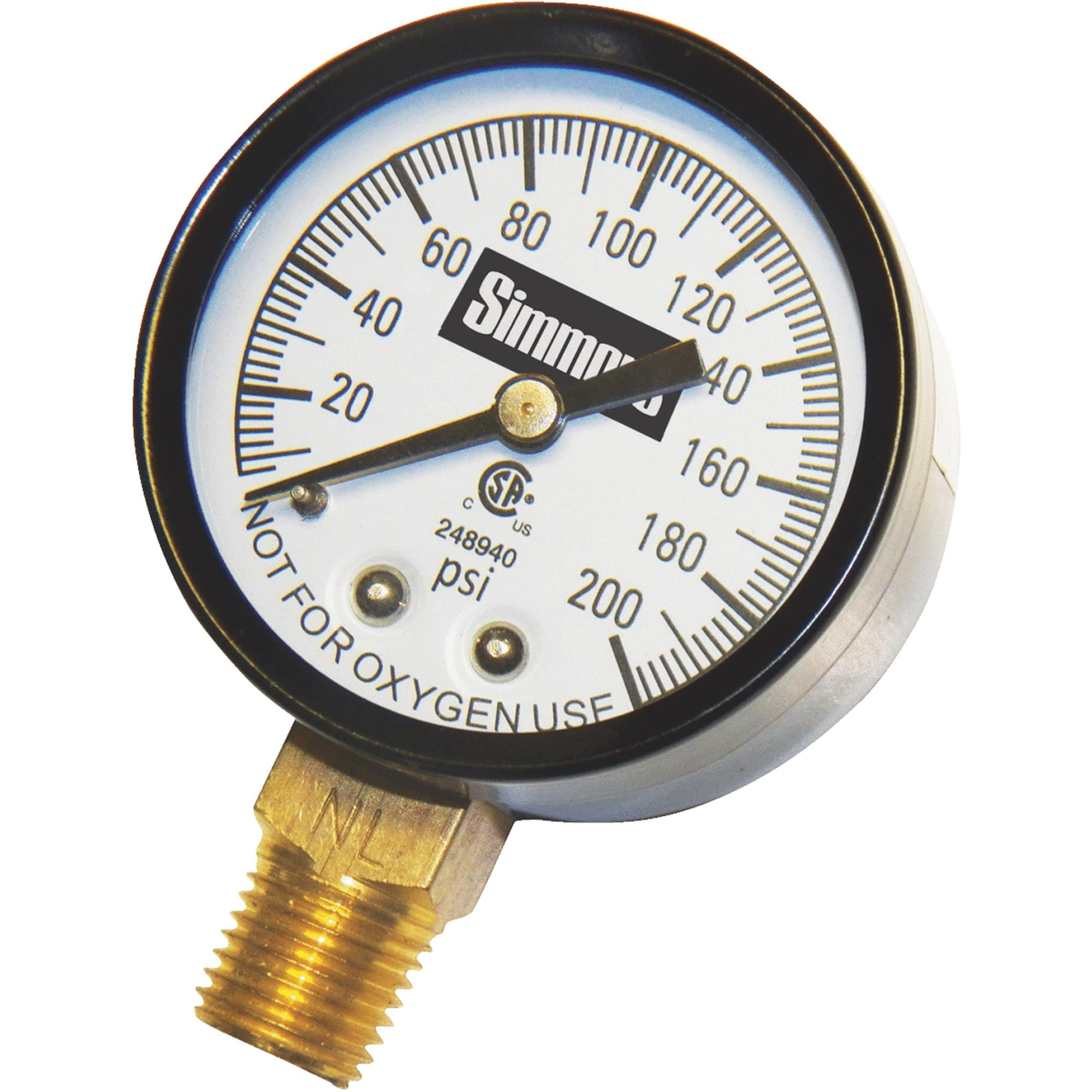 Simmons 1306 Pressure Gauge, 1/4 in Connection, MPT, 2 in Dial, Steel