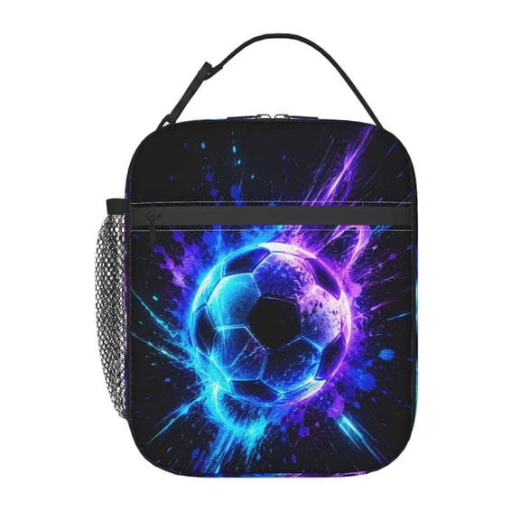 Neon Soccer Ball Lunch Bag Reusable Thermal Lunch Box with Handle for Women and Men