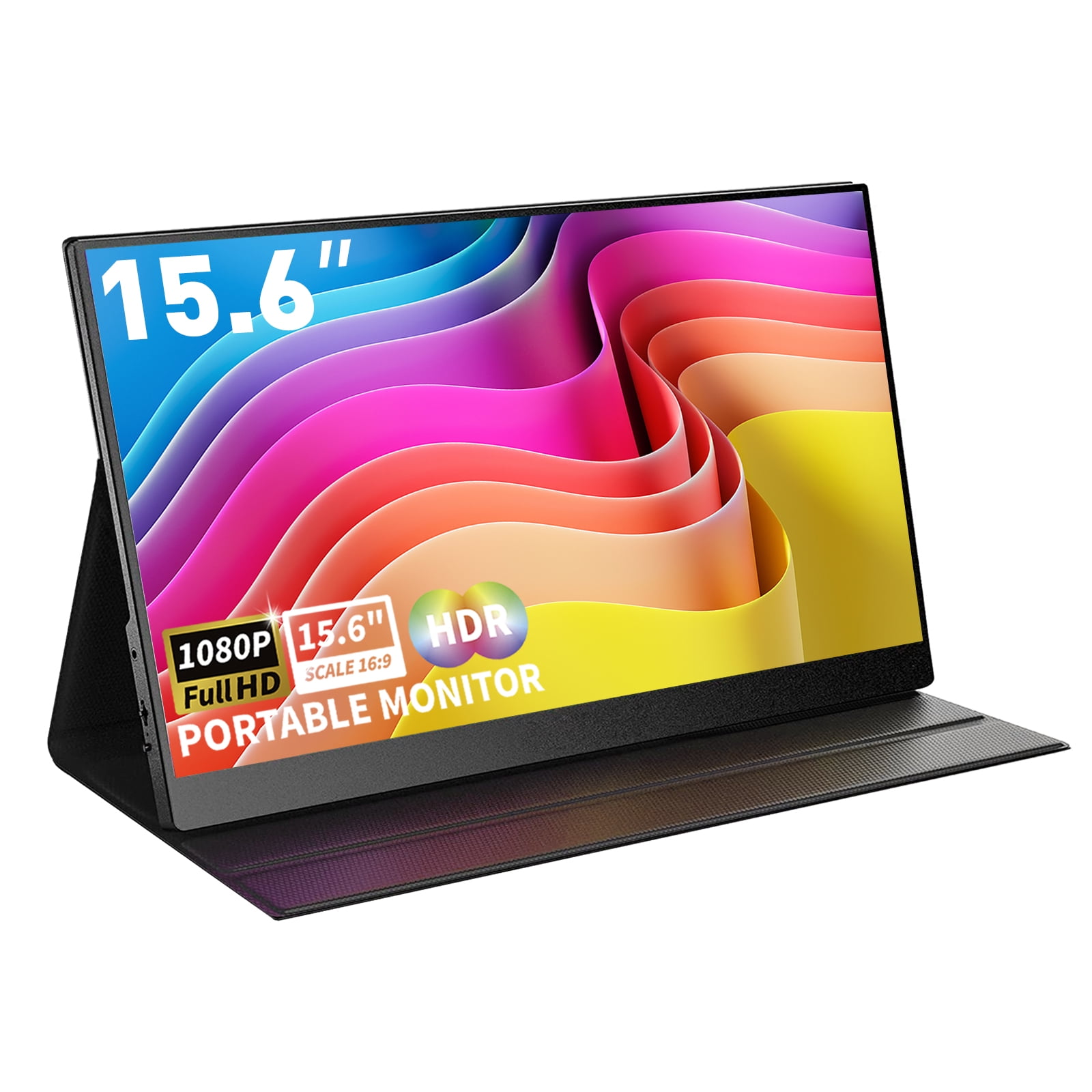 REHISK Portable Monitor 15.6inch FHD 1080P USB C HDMI Gaming Ultra-Slim IPS Display w/Smart Cover & Speakers
