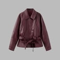 thumbnail image 2 of Zpanxa Leather Jacket Women Solid Color Long Sleeve Casual Jacket Warm Cozy Comfortable Classic Versatile Trendy Winter Outerwear, 2 of 8
