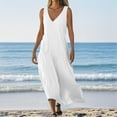 thumbnail image 3 of Women's Summer Linen Sleeveless V Neck Midi Maxi Dress Casual Pleated Tiered Flowy Beach Vacation Long Dresses Sundress, 3 of 6
