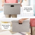 thumbnail image 4 of Large Quart Collapsible Stackable Storage Bins with Lids 3 Packs Beige Linen Fabric Closet Boxes with Lids Storage Cube Baskets Container Organizers for Bedroom Office 16.6 x 11.7 x 10.8, 4 of 7