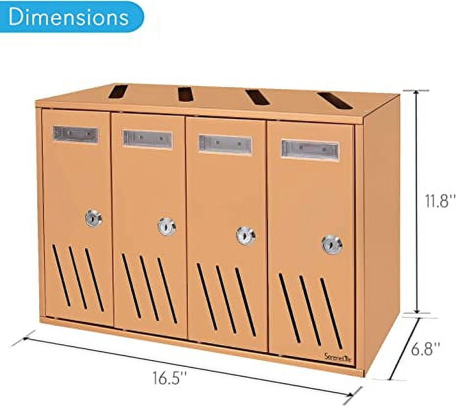 Serenelife Modern Wall Mount 4 Compartment Outdoor Universal Vertical Mounted Mailbox (Bronze)
