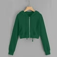 thumbnail image 2 of Womens Cropped Zip Up Hoodie Long Sleeve Y2K Crop Sweatshirts with Pockets Women Casual Solid Zipper Pocket Shirt Hooded Sweatshirt Tops Drawstring Clothes Y2K Hoodies, XXL&Green, 2 of 5