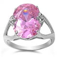 thumbnail image 4 of CHOOSE YOUR COLOR Large Oval Pink CZ Solitaire Ring .925 Sterling Silver Star Band Female Size 9, 4 of 4