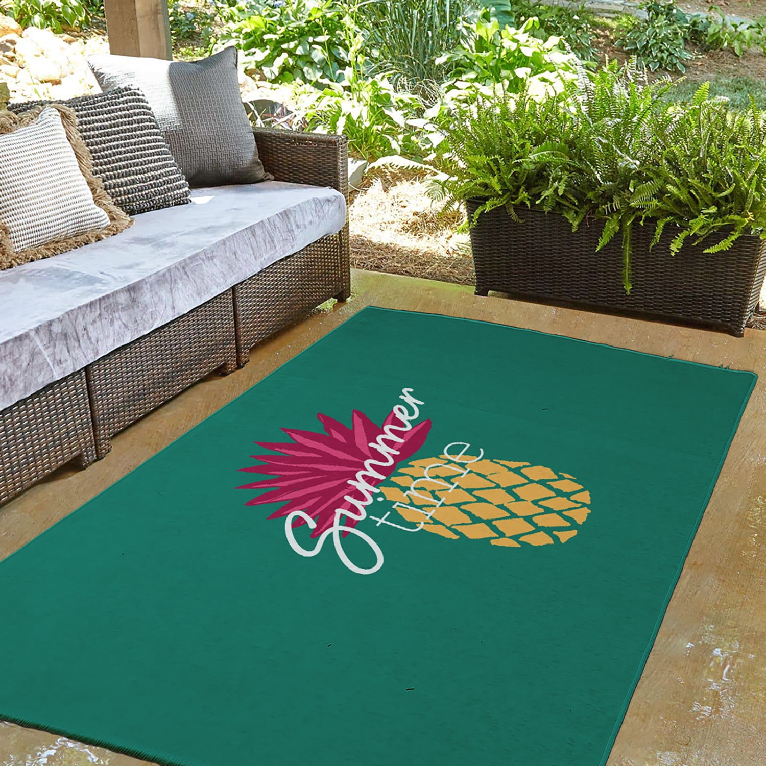 3' x 5' Simply Daisy Summer Time Pineapple Tropical Chenille Area Rug, Kelly Green