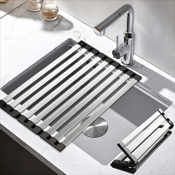 Over Sink Dish Drying Rack, Stainless Steel Foldable Drain Rack for Kitchen Countertop & RV Sink (17.7" x 12.8")