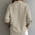 thumbnail image 6 of Chbgutlmr Cotton Linen Tops for Women Long Sleeve Curved Hem Half Button Lapel Shirts Casual Loose Lightweight Plain Tops, 6 of 6