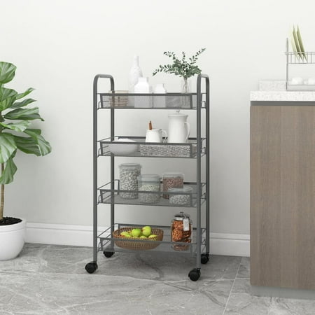 vidaXL Kitchen Trolley Rolling Storage Utility Cart with Mesh Baskets Iron