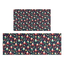 Dark Blue Christmas Santa and Gnome Pattern Kitchen Rugs Sets Of 2,Anti Fatigue Kitchen Mat Rugs Non Slip Washable,Decorative Kitchen Floor Mats for Kitchen,Sink,Laundry,17"x30" 17"x47"
