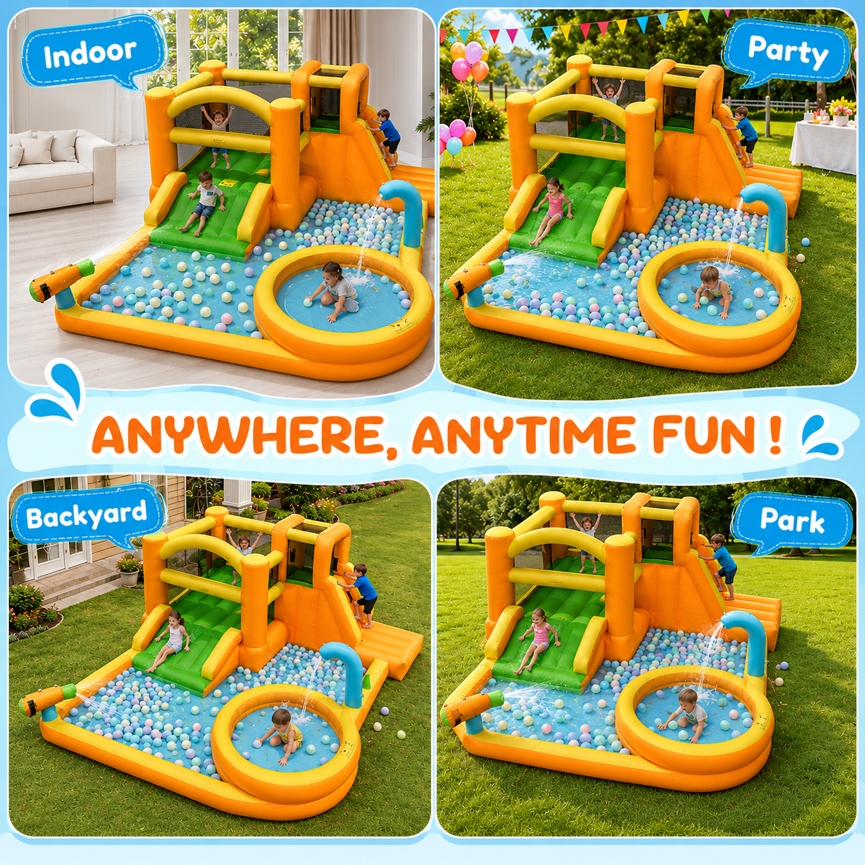 INFLATEFLY Inflatable Water Slide, 9-in-1 Bounce House Water Park with Trampoline, Pool, Climbing Wall, Water Cannon, Slides and Basketball Hoop, Kid Bouncy Castle for Outdoor Indoor Backyard Fun