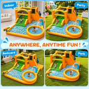 INFLATEFLY Inflatable Water Slide, 9-in-1 Bounce House Water Park with Trampoline, Pool, Climbing Wall, Water Cannon, Slides and Basketball Hoop, Kid Bouncy Castle for Outdoor Indoor Backyard Fun