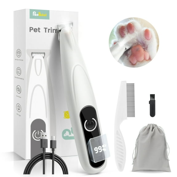 PAPMINI Dog Grooming Kit with LED Display & Light, 35dB Ultra-Quiet Dog Clippers, Cordless Dog Hair Trimmer, Type-C Rechargeable Pet Grooming Clippers for Paws, Ears, Face, & Body